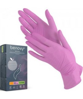 Перчатки Benovy нитриловые неопудренные размер М розовые 100 шт